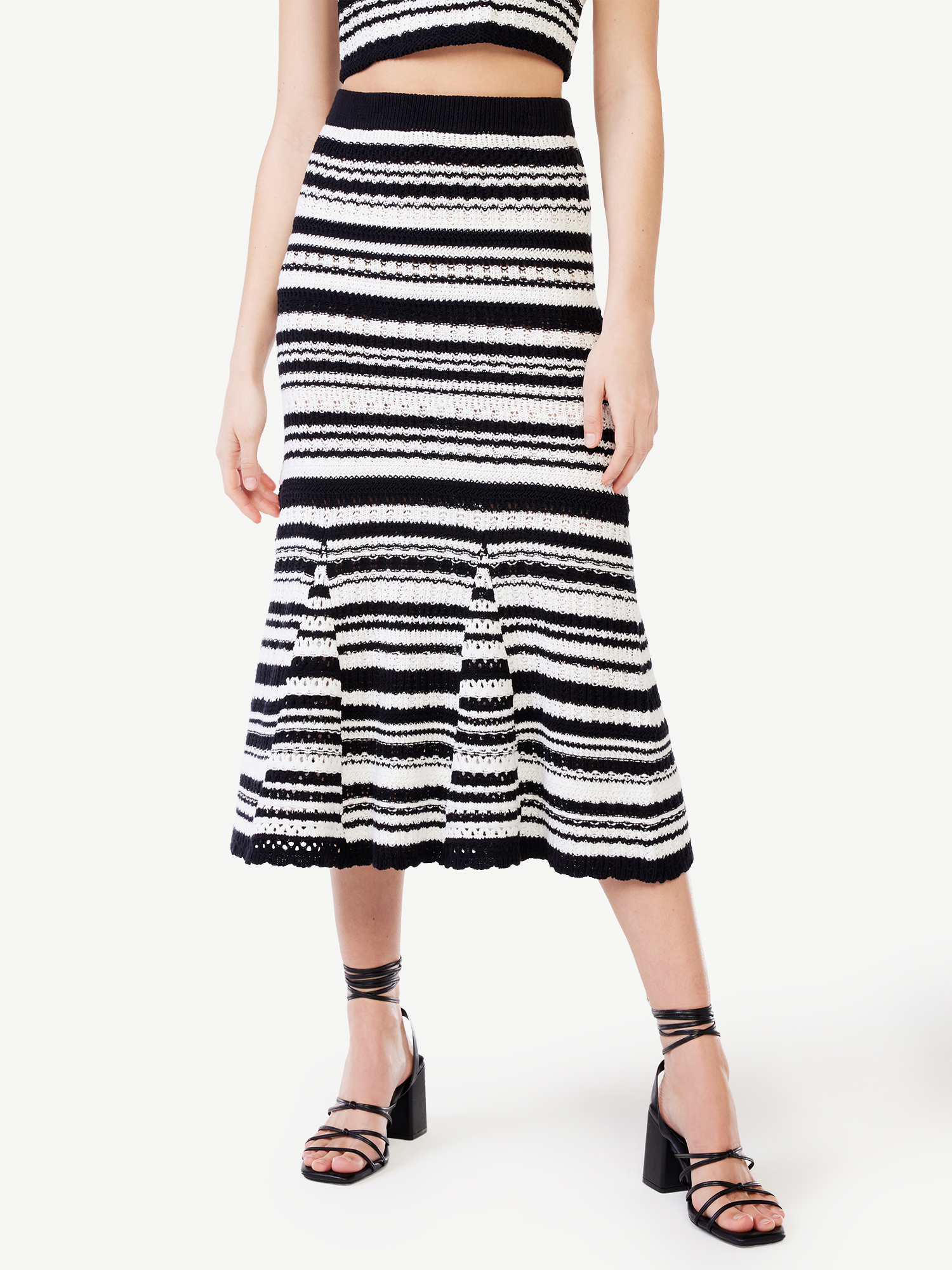 Scoop Women's Crochet Stripe Midi Skirt - image 1 of 7