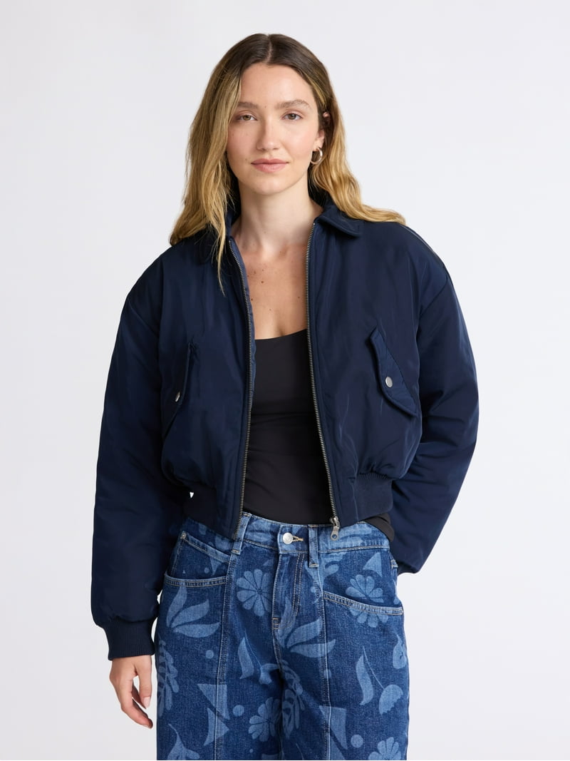 Scoop Women's Cropped Bomber Jacket, Midweight, Sizes XS-XXL