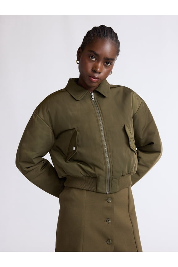 Women's Cropped Bomber Jacket, Midweight, Sizes XS-XXL