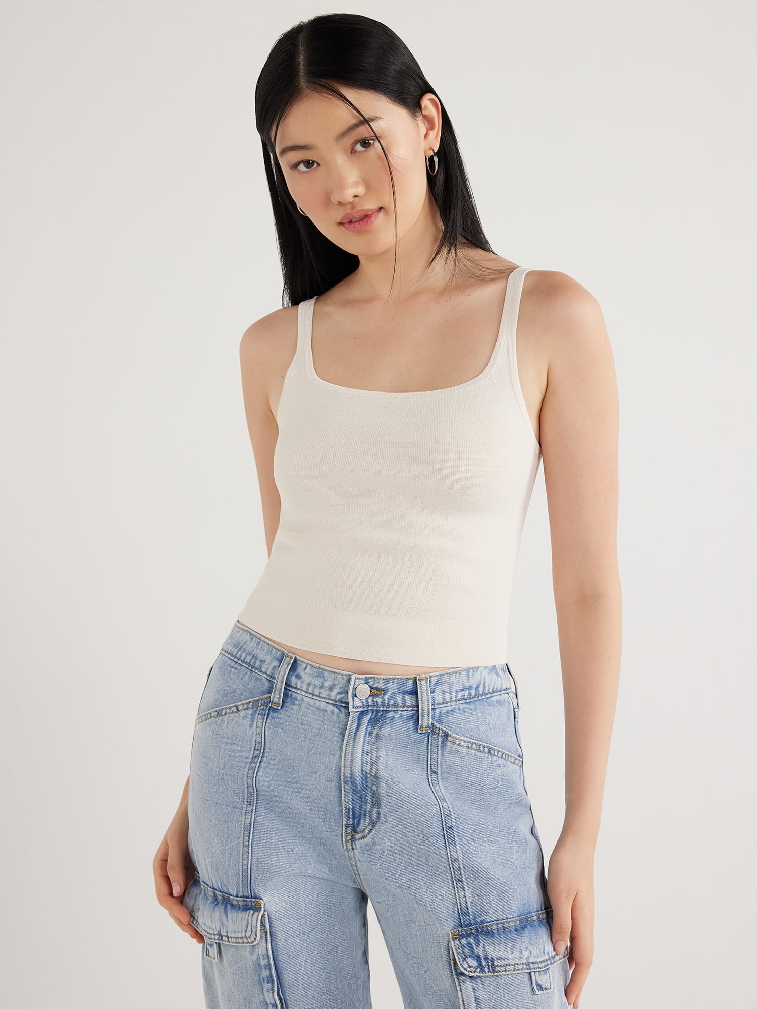 Scoop Women's Cropped Sweater Knit Tank Top, Sizes XSXXL