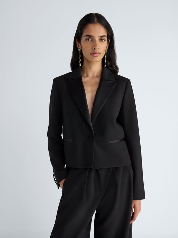 Women's Cropped Tuxedo Blazer, Sizes XS-XXL