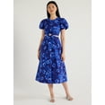 thumbnail image 1 of Scoop Women's Cut Out Midi Dress with Puff Sleeves, Sizes XS-XXL, 1 of 4