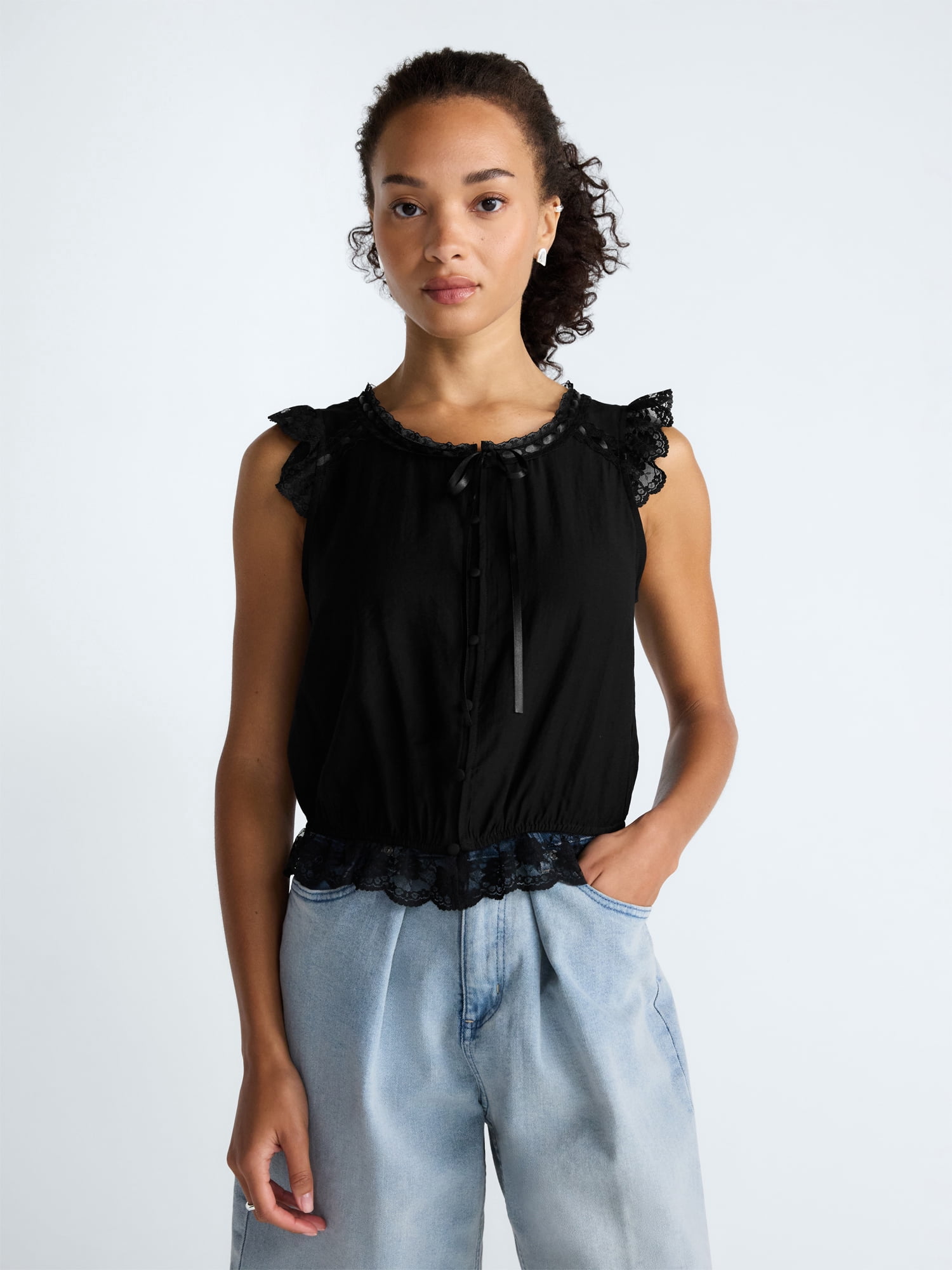 Scoop Women’s Day Lace Trim Top, Sizes XS-XXL