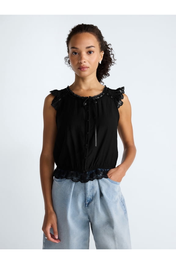 Women’s Day Lace Trim Top, Sizes XS-XXL