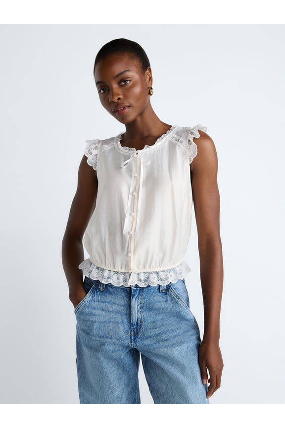 Women’s Day Lace Trim Top, Sizes XS-XXL