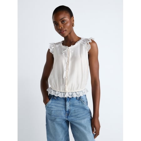 Scoop Women’s Day Lace Trim Top, Sizes XS-XXL