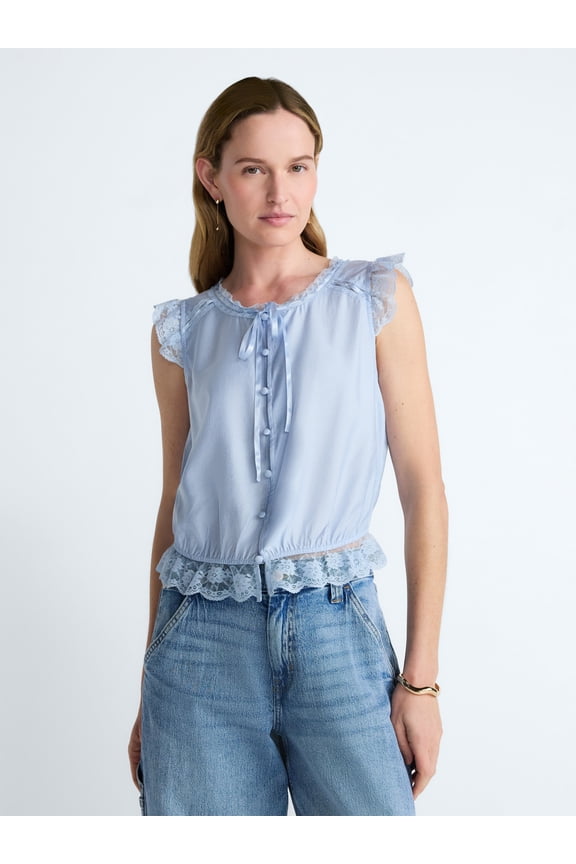 Women’s Day Lace Trim Top, Sizes XS-XXL