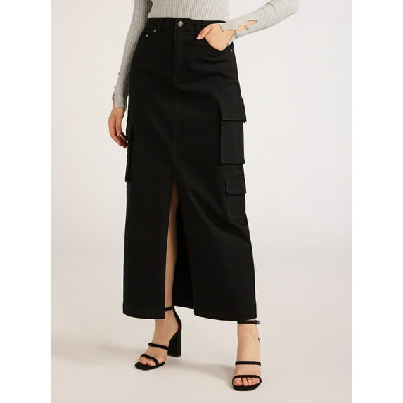 Scoop Women's Denim Cargo Maxi Skirt, Sizes 0-18