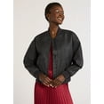 thumbnail image 1 of Scoop Women’s Distressed Faux Leather Cropped Bomber Jacket, Sizes XS-XXL, 1 of 6