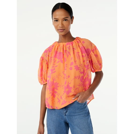 Scoop Women's Elbow Puff Sleeve Top