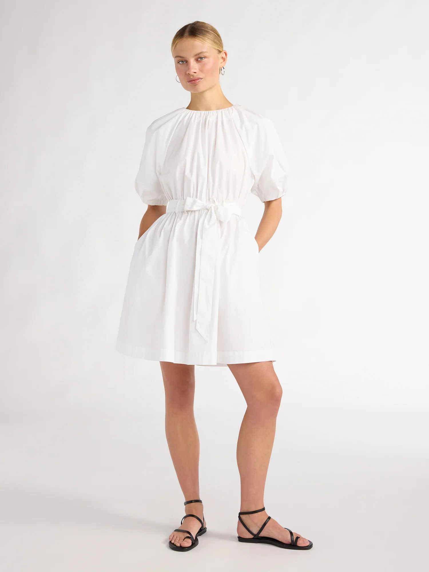 Scoop Women’s Fit and Flare Mini Dress with Puff Sleeves, Sizes XS-XXL