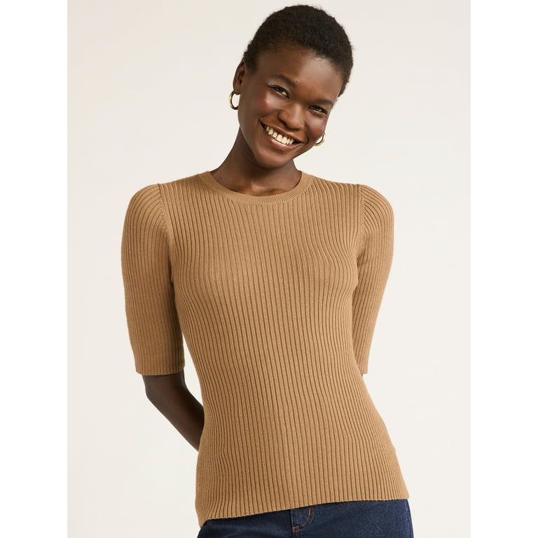 Scoop Women's Rib Knit Sweater with Elbow Length Sleeves Scoop Women's Rib Knit Sweater with Elbow Length Sleeves