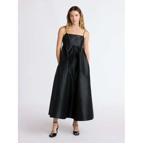 Scoop Women’s and Women’s Plus Taffeta Maxi Dress with Embellished Straps, Sizes XS-4X
