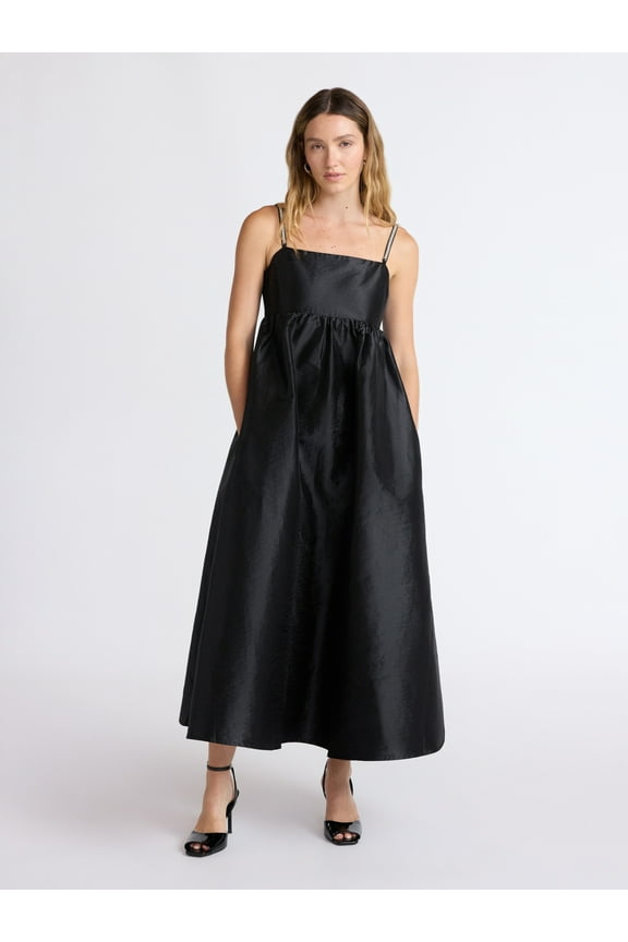 Women’s and Women’s Plus Taffeta Maxi Dress with Embellished Straps, Sizes XS-4X