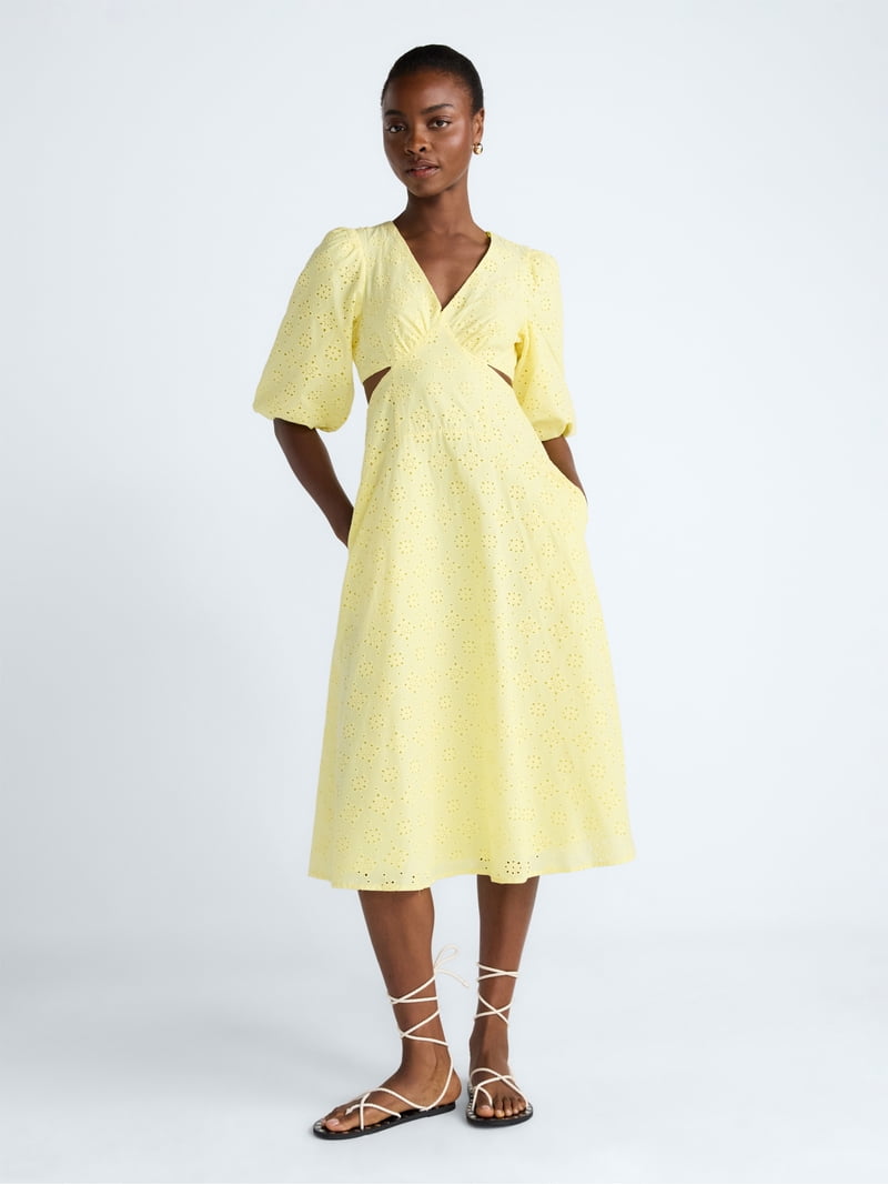 white christmas dresses Yellow Leaf Print Tie Back Cutout Midi Dress – PinkBlush