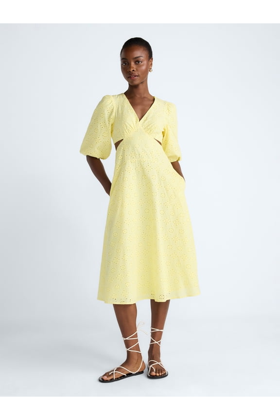 Women's Eyelet Cutout Cotton Midi Dress, Sizes 0-18