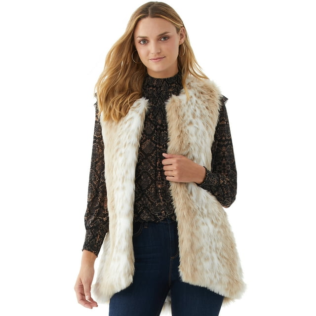 Scoop Women's Faux Fur Vest, Sand Leopard, Size M - Walmart.com