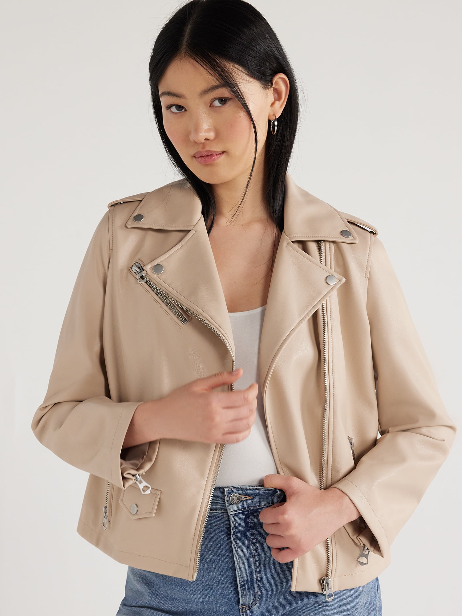 Scoop Women s Faux Leather Asymmetrical Zip Moto Jacket Sizes XS