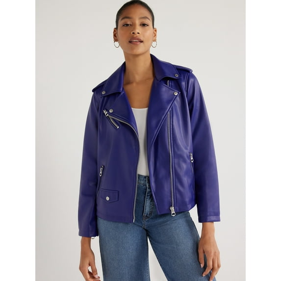 Scoop Women's Faux Leather Asymmetrical Zip Moto Jacket, Sizes XS-XXL