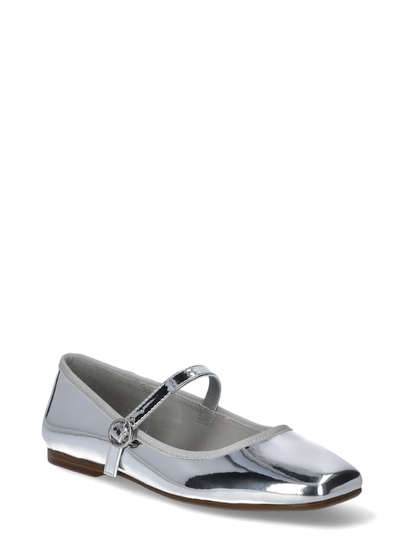 Womens Faux Leather Mary Jane Flats