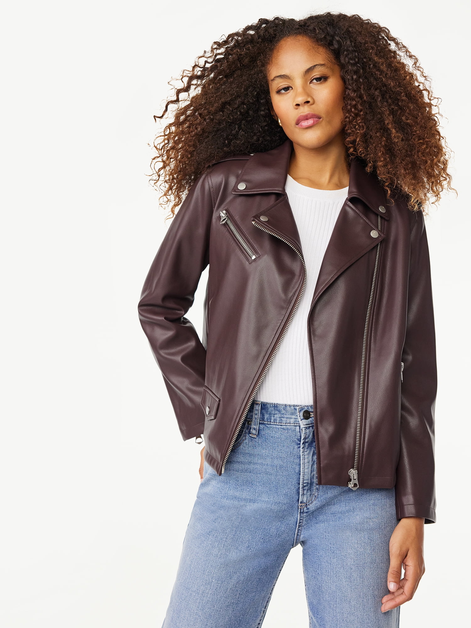 Scoop Women's Faux Leather Moto Jacket - Walmart.com