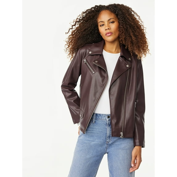 Scoop Women's Faux Leather Moto Jacket