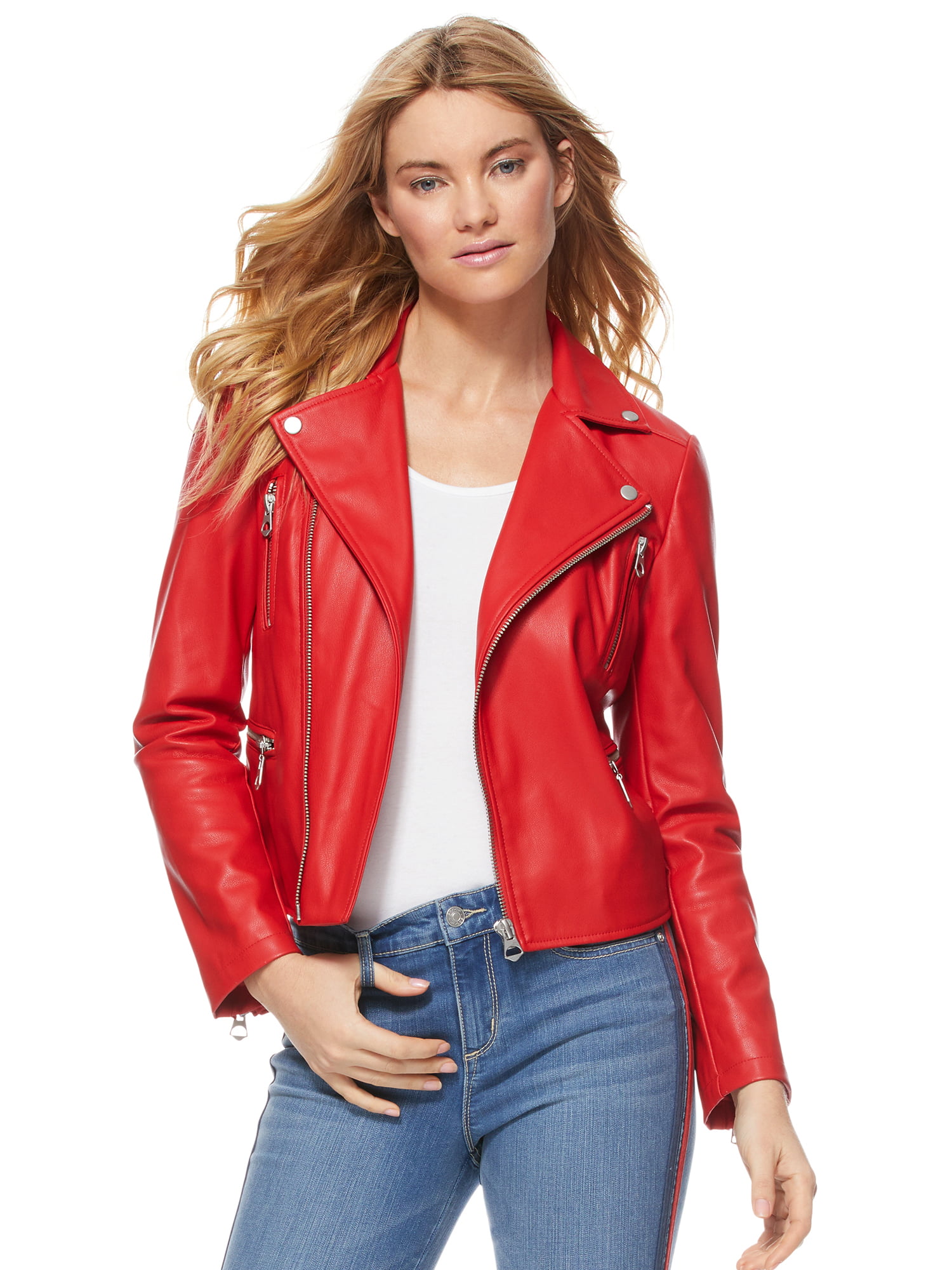 Etableret teori Forbyde vores Scoop Women's Faux Leather Moto Jacket - Walmart.com
