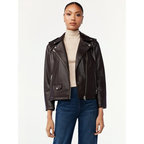 Scoop Women's Faux Leather Moto Jacket