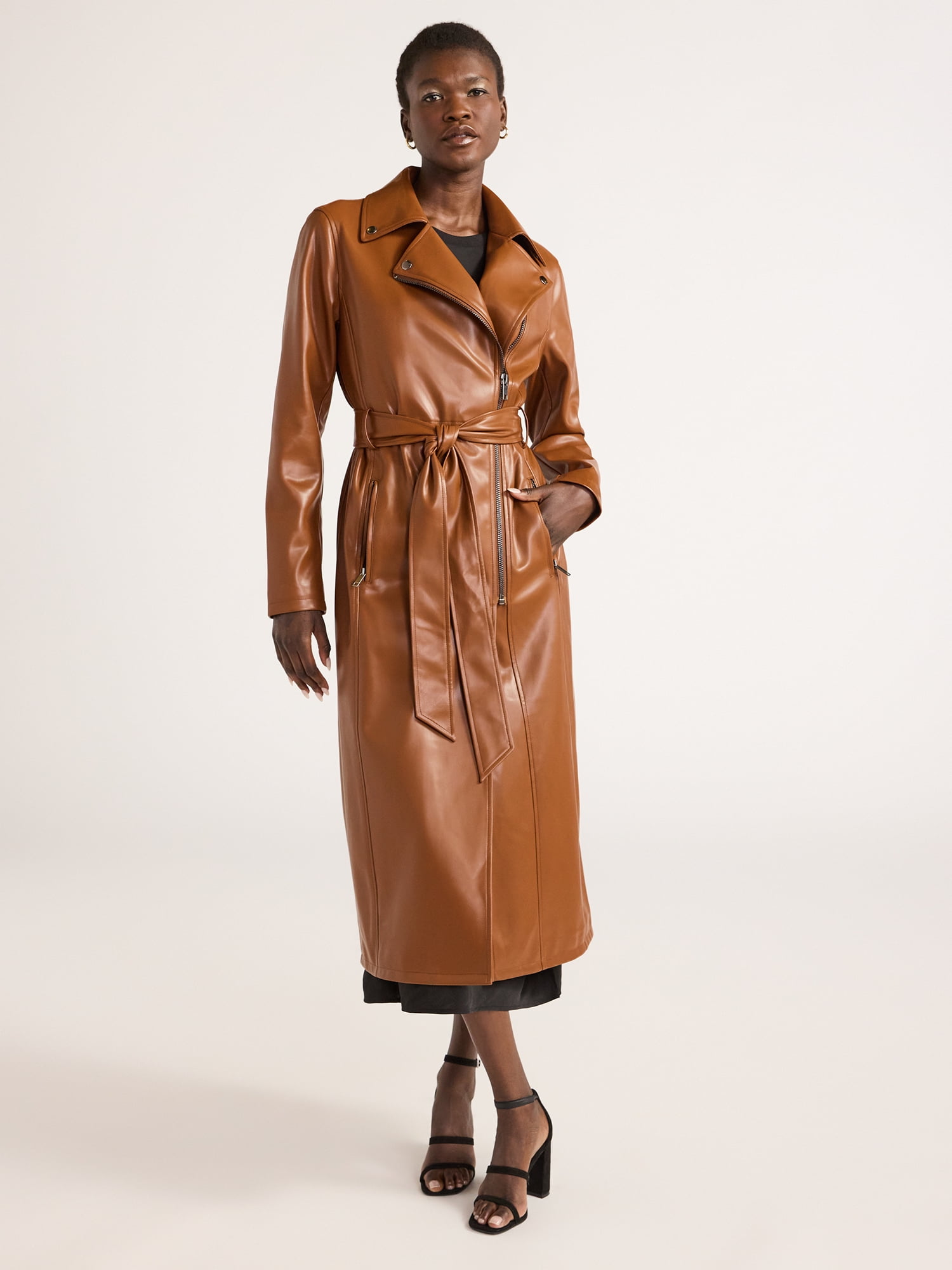 Scoop Women's Faux Leather Moto Trench Coat, Sizes XS-XXL