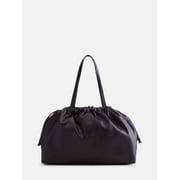Scoop Womens Faux Leather Oversized Drawstring Pouch Tote Bag, Dark Brown
