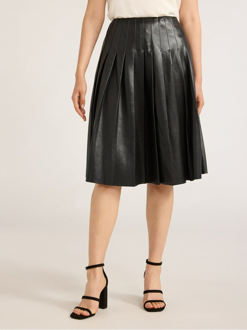 Scoop Women's Faux Leather Pleated Midi Skirt, Sizes XS-XXL