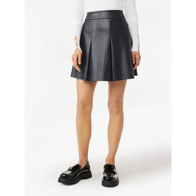 Scoop Women's Faux Leather Pleated Mini Skirt, Sizes XS-XXL 