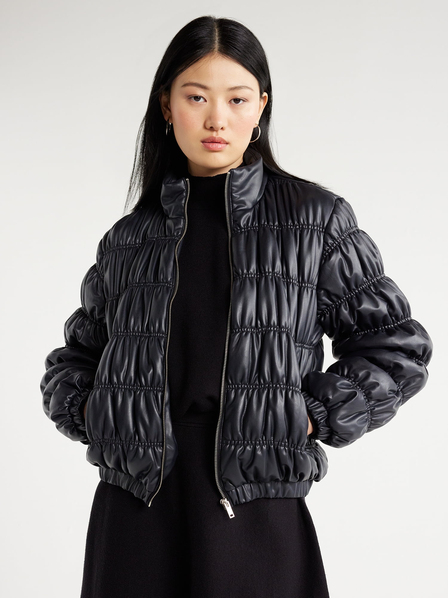 Scoop Women's Faux Leather Puffer Jacket, Sizes XS-XXL - Walmart.com