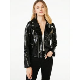 Scoop Women s Faux Leather Moto Jacket Walmart