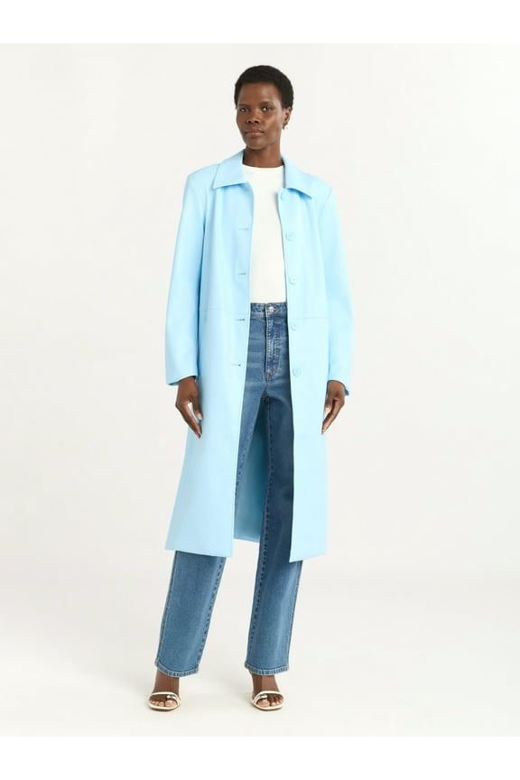 Women's Faux Leather Utility Trench Coat, Sizes XS-XXL