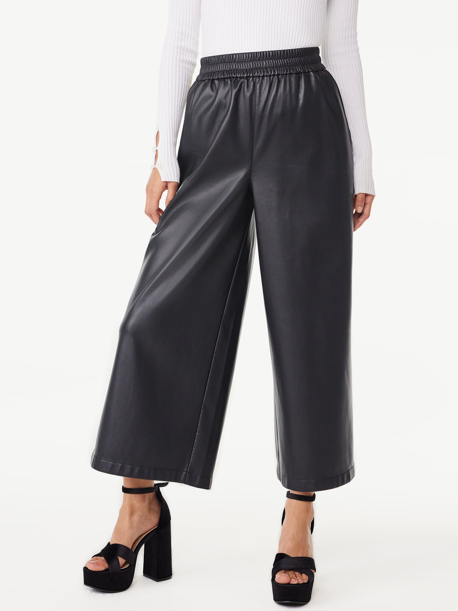 Scoop Women's Faux Leather Wide Leg Pants, Sizes XS-XXL - Walmart.com