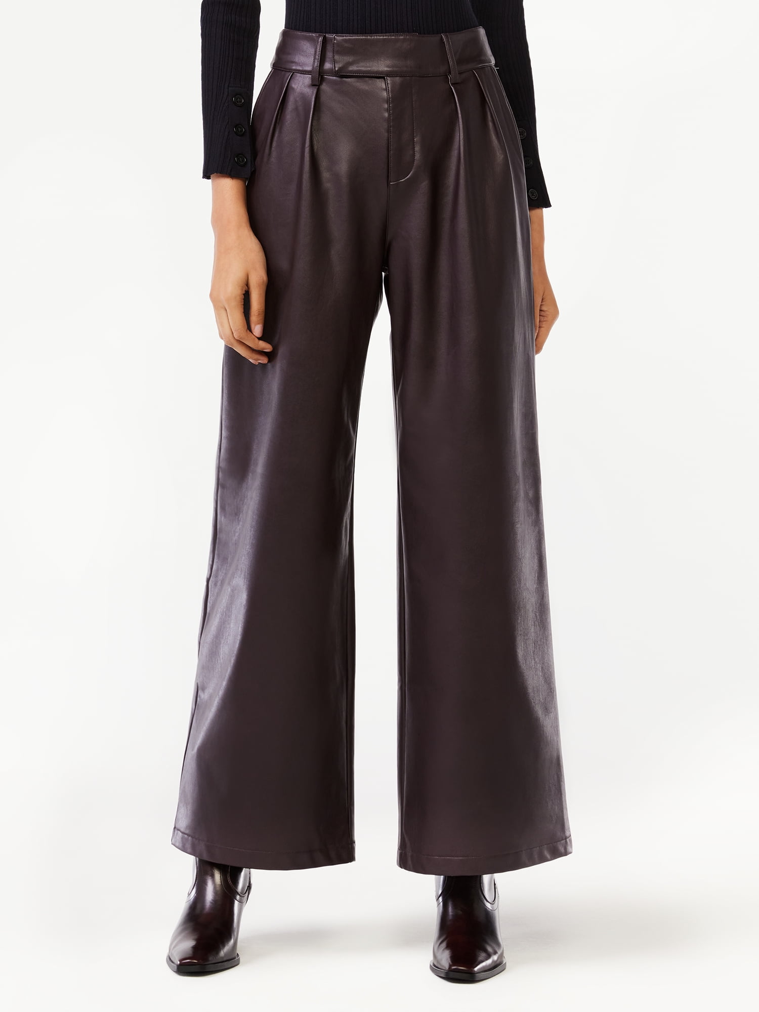 Scoop Women's Faux Leather Wide Leg Pants - Walmart.com