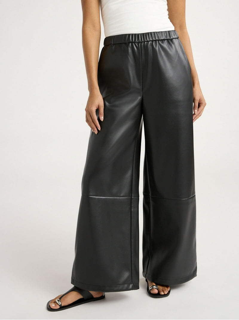 Santaku stain leather parachute pants 黒 Bruno Black Faux Leather 3-Stripe Wind Pants | The Parachute Pants