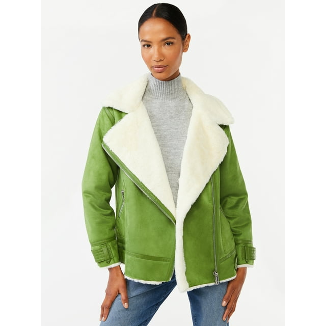 Scoop Women's Faux Suede Faux Fur Lined Oversized Moto Jacket - Walmart.com