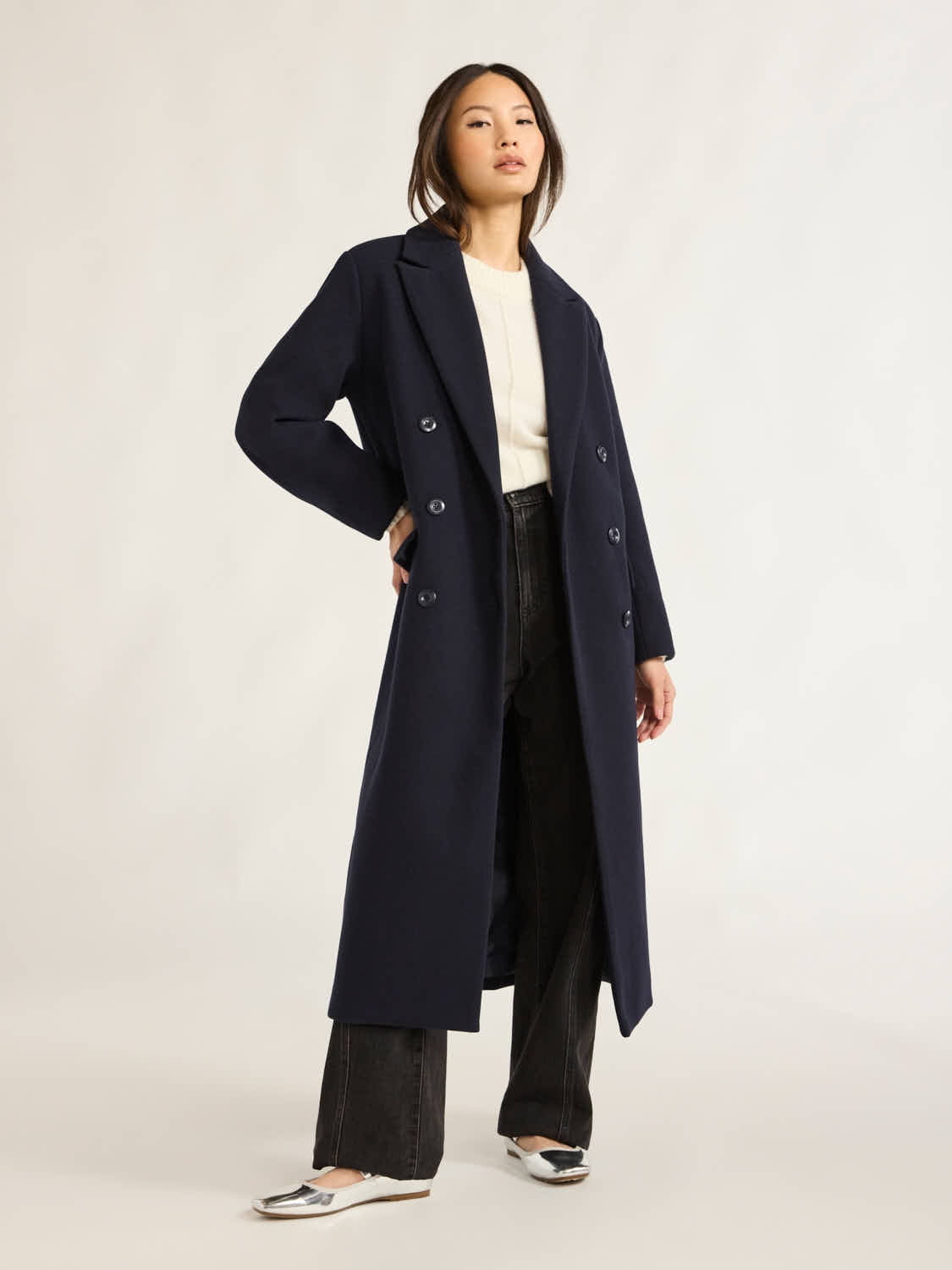 Scoop Women's Faux Wool Oversized Double Breasted Coat, Sizes XS