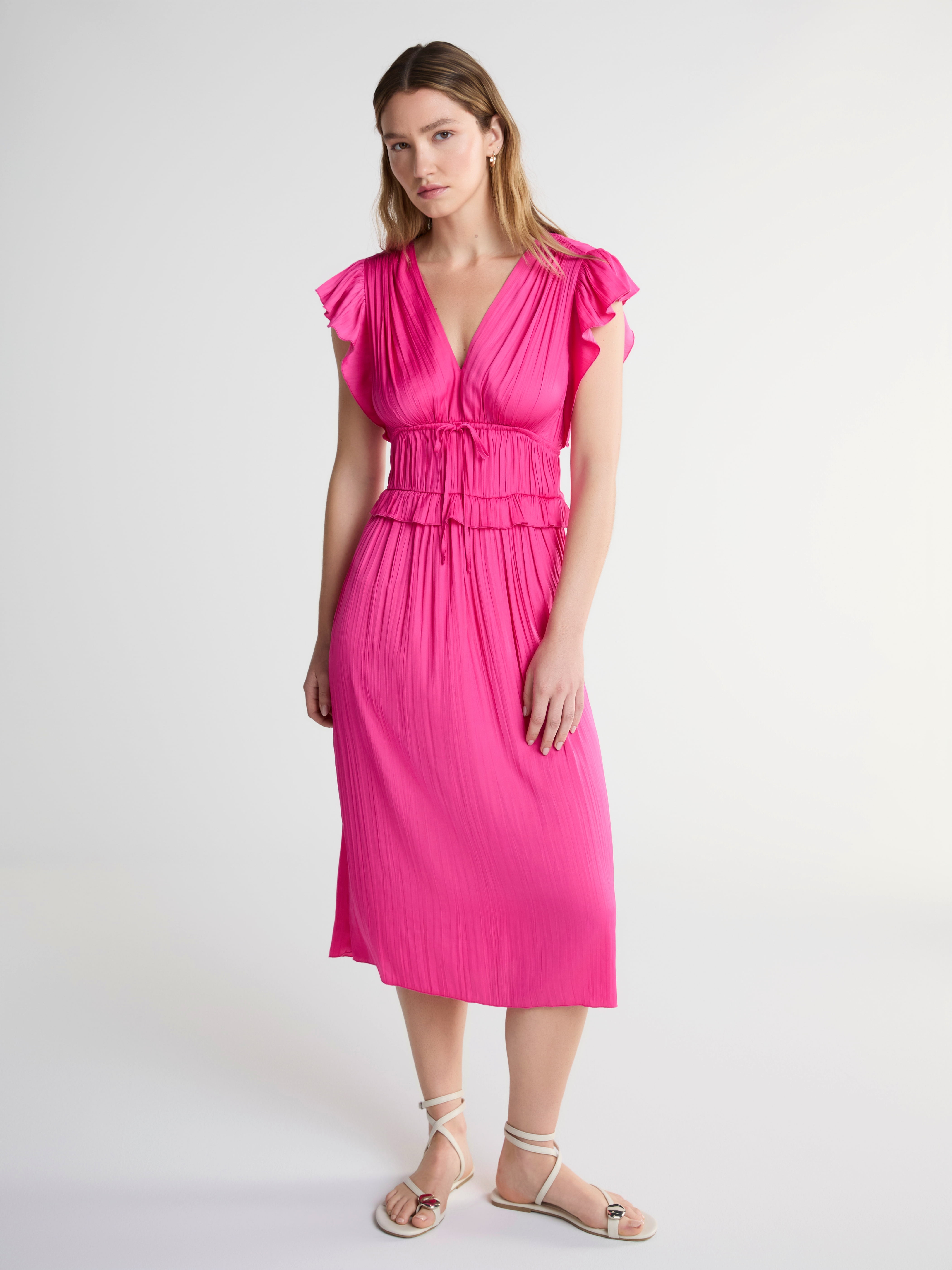 Murphy Midi Dress - Scoop Neck Straight Drop Waist Gathered Skirt Knit And Poplin Dress in White main image 0