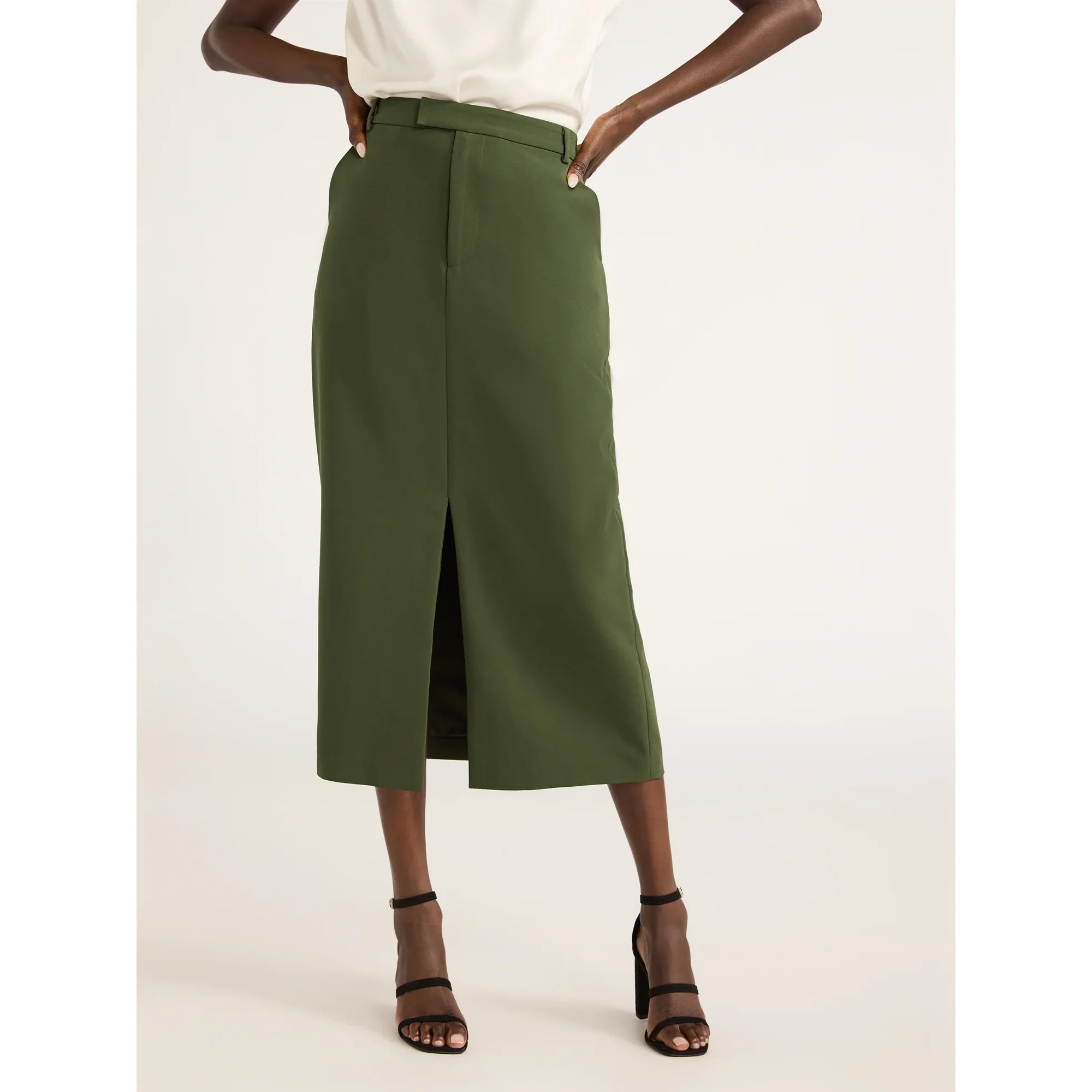 Scoop Women’s Ultimate Crepe Front Slit Midi Skirt, Sizes 0-20