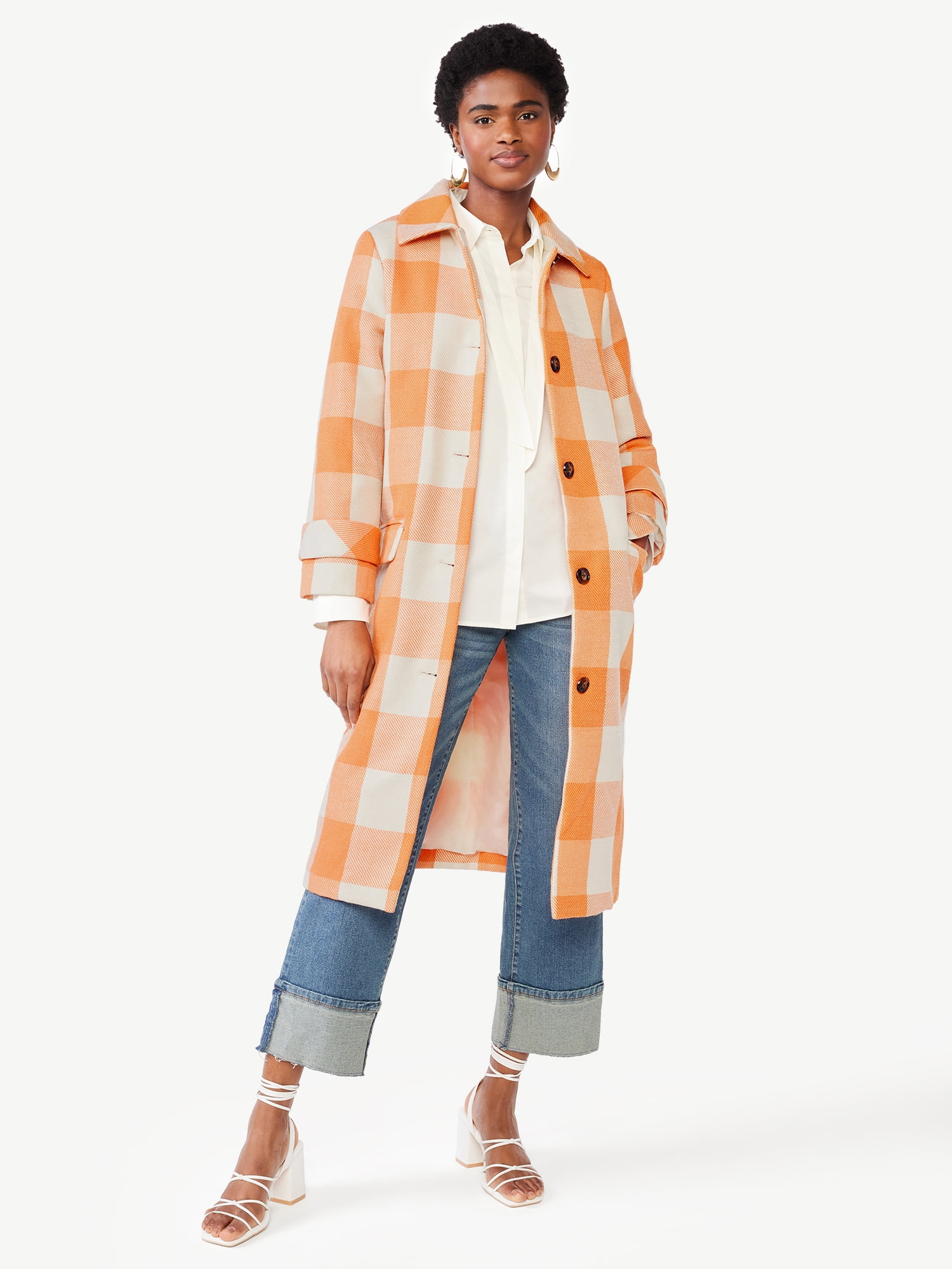 Scoop Women's Gingham Car Coat, Sizes XS-XXL - Walmart.com