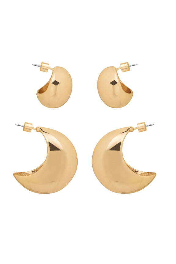 Women's Gold Tone 2-Pair Stud and Hoop Earrings, Fashion Jewelry