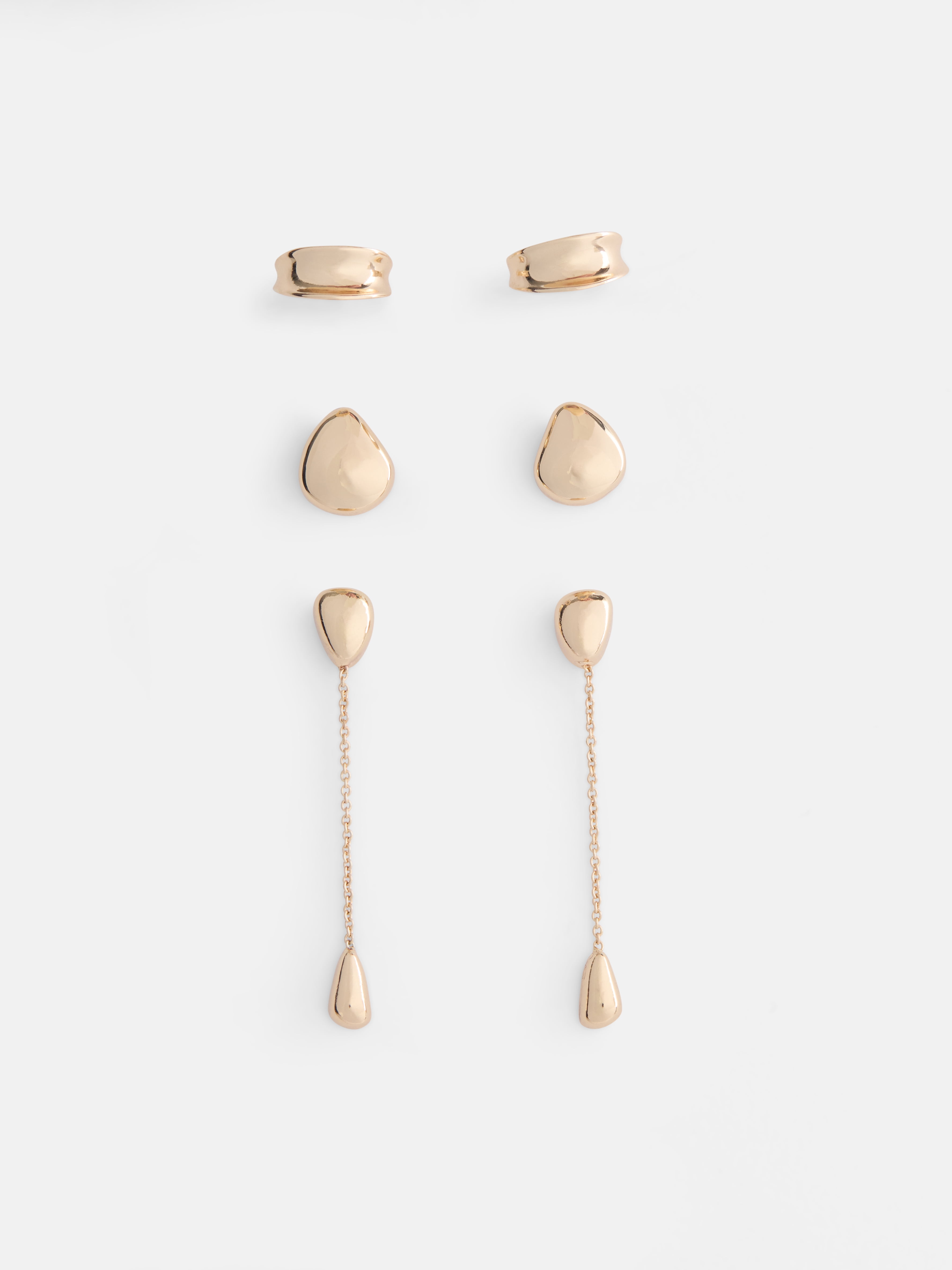 Women's Gold Tone Mixed Shape Drop Earrings, 3-Pairs