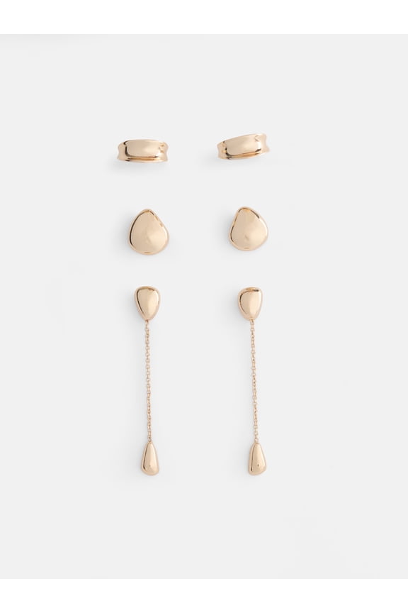 Women's Gold Tone Mixed Shape Drop Earrings, 3-Pairs