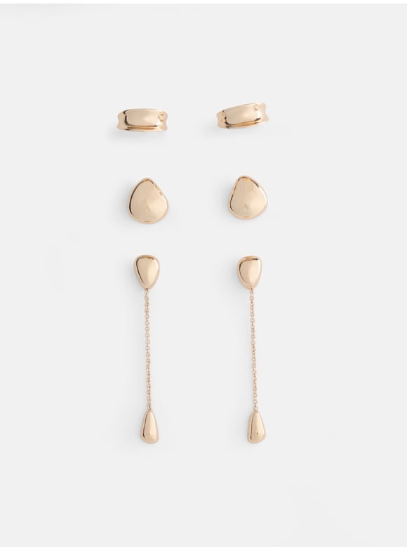 Women's Gold Tone Mixed Shape Drop Earrings, 3-Pairs