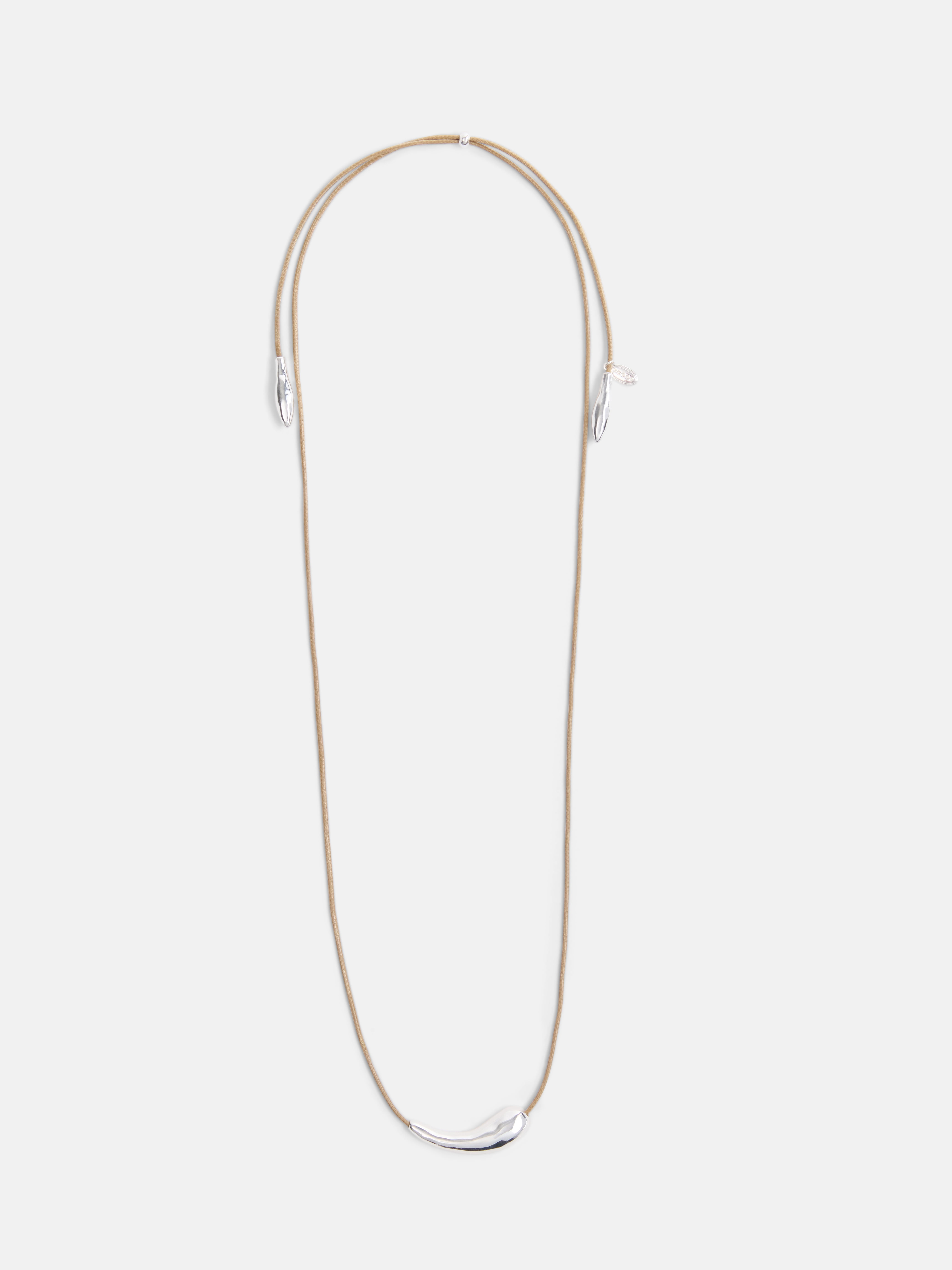 Women's Tan Cord Necklace with Silver Tone Sculpted Accents