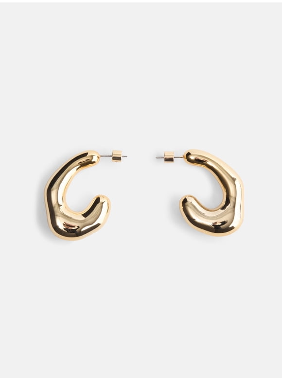 Women's Gold Tone Abstract Open Hoop Earrings, 1 Pair