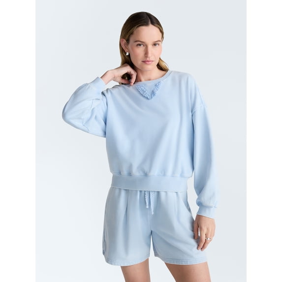 Scoop Women's Mineral Wash Cropped Crewneck Sweatshirt, Sizes XS-XXL